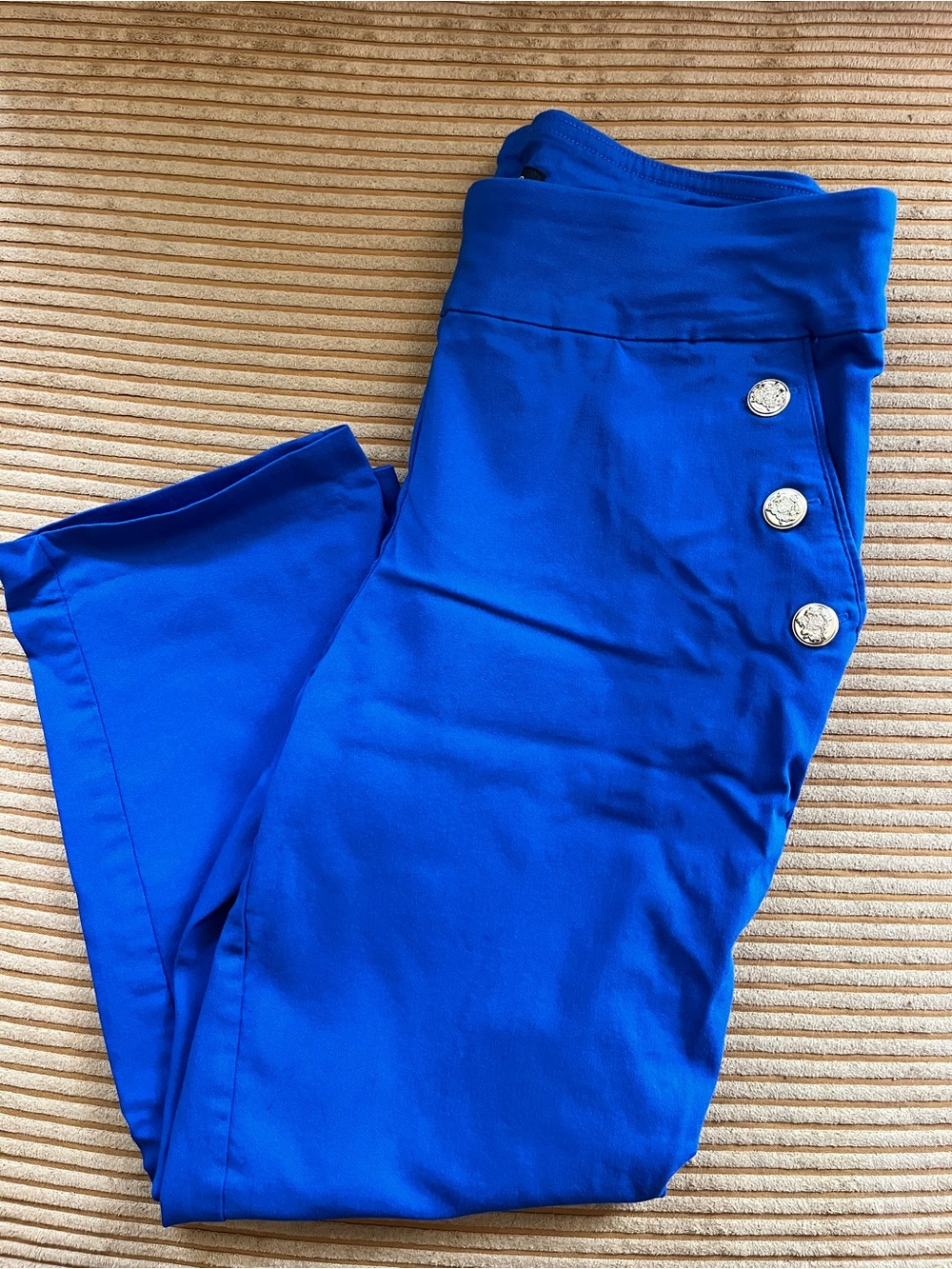 Bright Royal Blue cropped capris with Decorative Buttons
